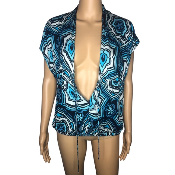 Express Blue Psychedelic Abstract Print Romper Style Tunic Blouse - Picture 8 of 13